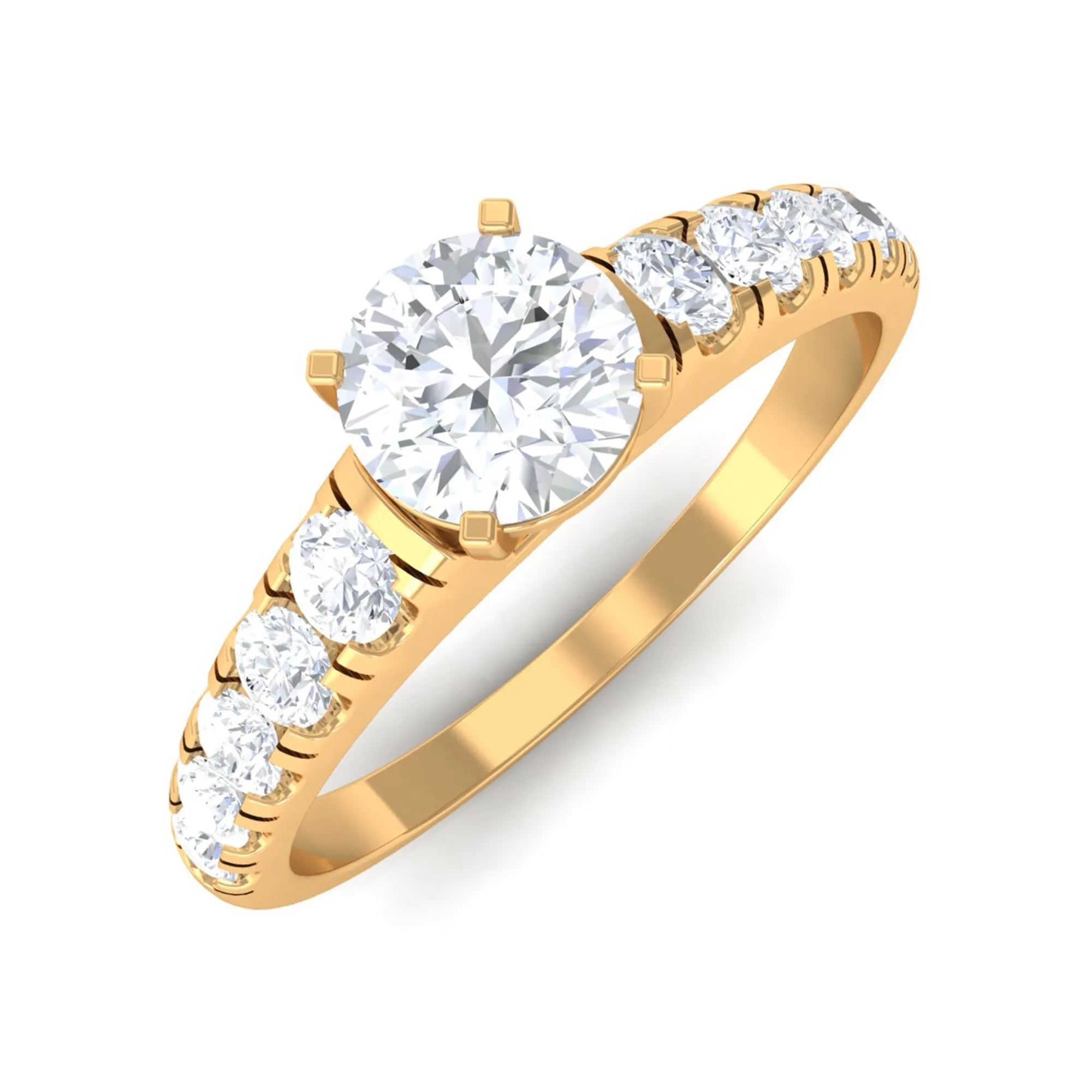 1 CT Round Cubic Zirconia Side Stone Engagement Ring