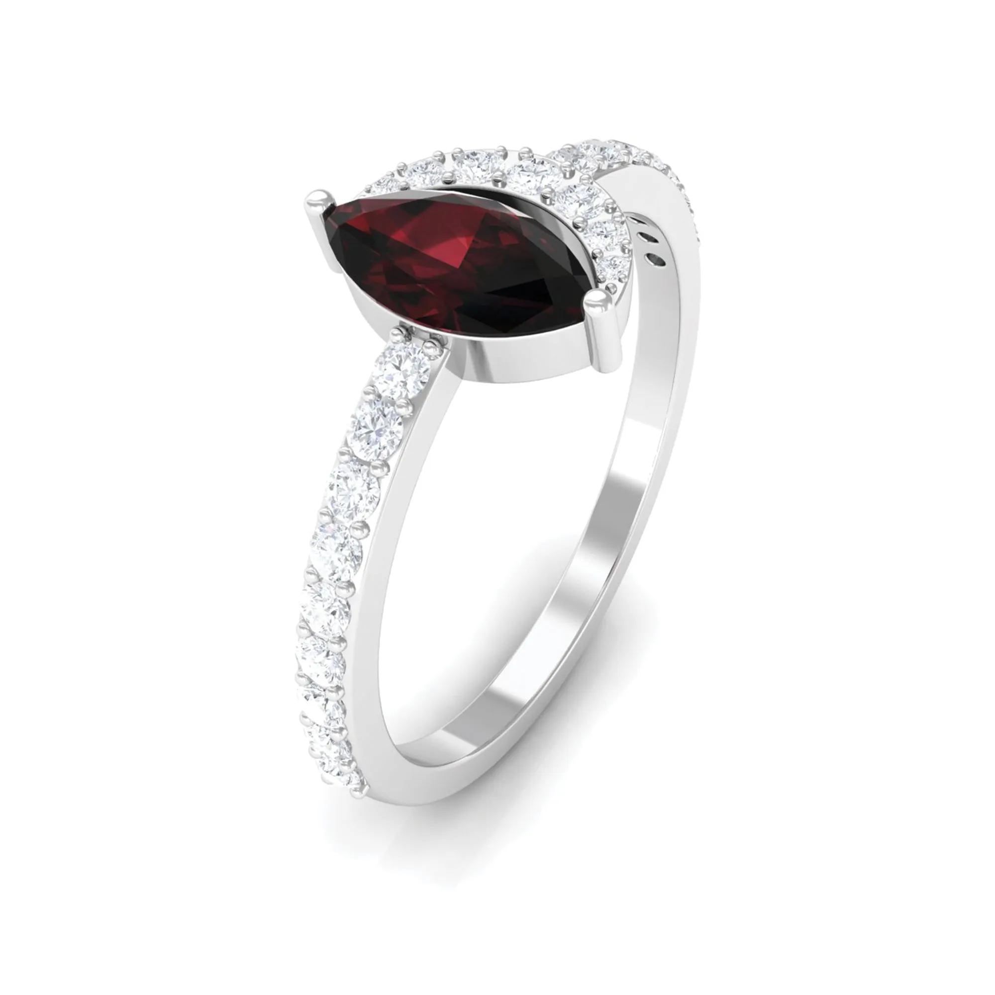 1.25 Ct Marquise Garnet and Diamond Engagement Ring