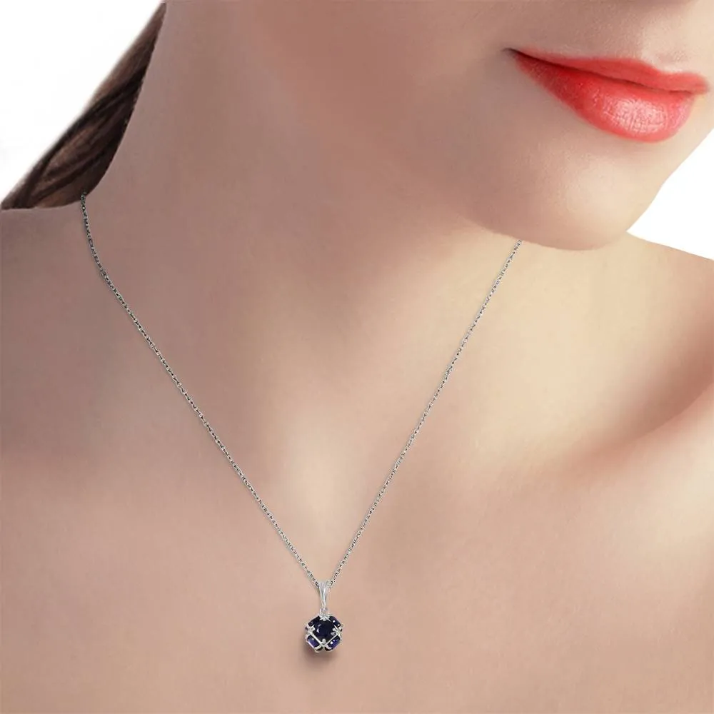 14K Solid White Gold Necklace w/ Natural Sapphires