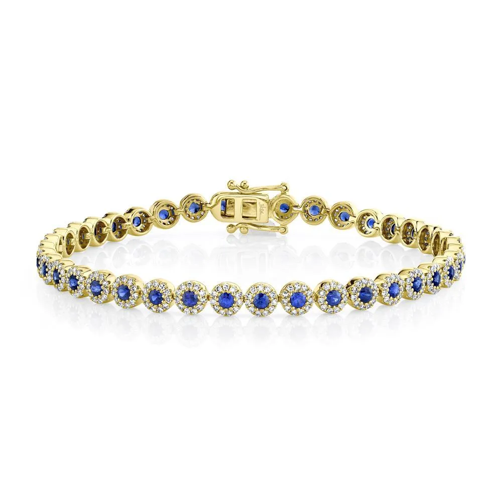 14K Yellow Gold Diamond Halo   Blue Sapphire Bracelet