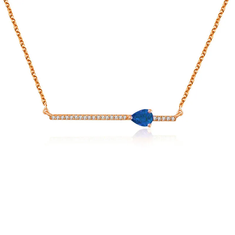 18k Gold Line Diamond Necklace with Drop Shape Sapphire