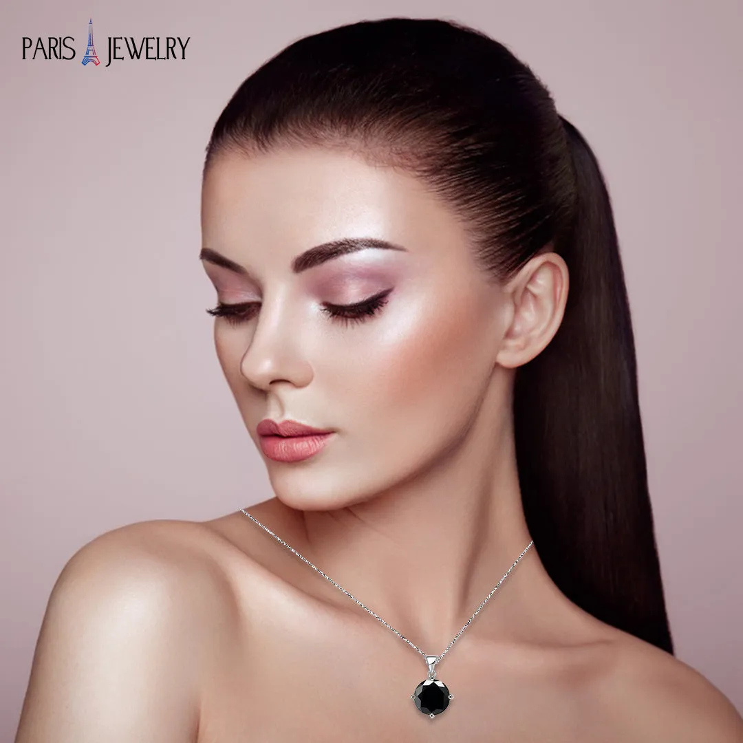 18K White Gold 2 Carat Created Black Sapphire Round Stud Necklace Plated 18 inch