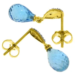 4.53 Carat 14K Solid Yellow Gold Splendid Blue Topaz Diamond Earrings