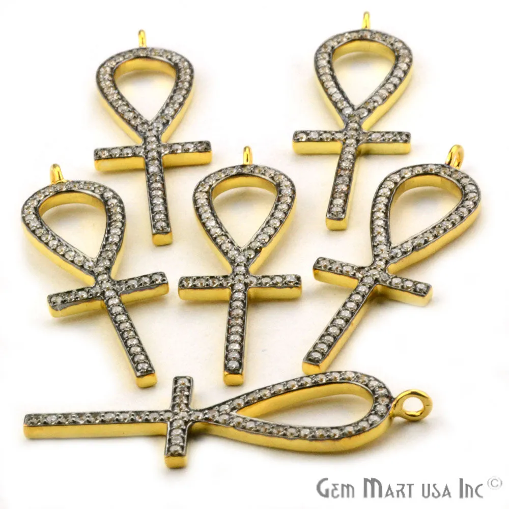'Ankh Cross' CZ Pave Gold Vermeil Charm for Bracelet & Pendants