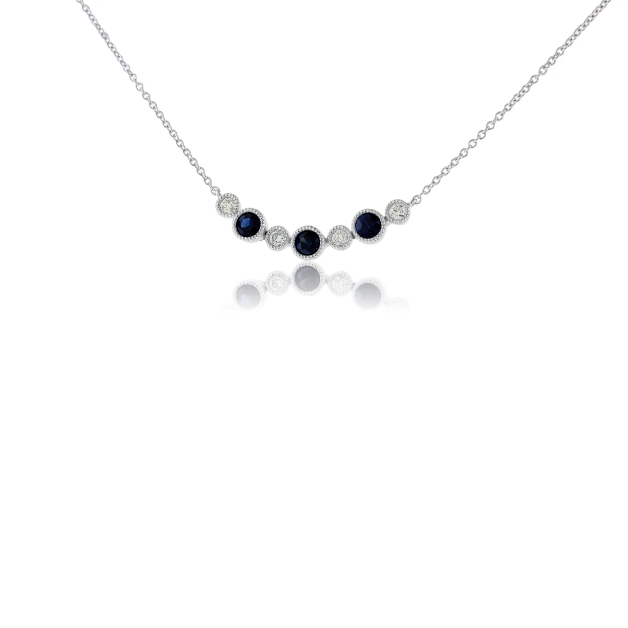 Blue Sapphire & Diamond Milgrain Bezel Necklace