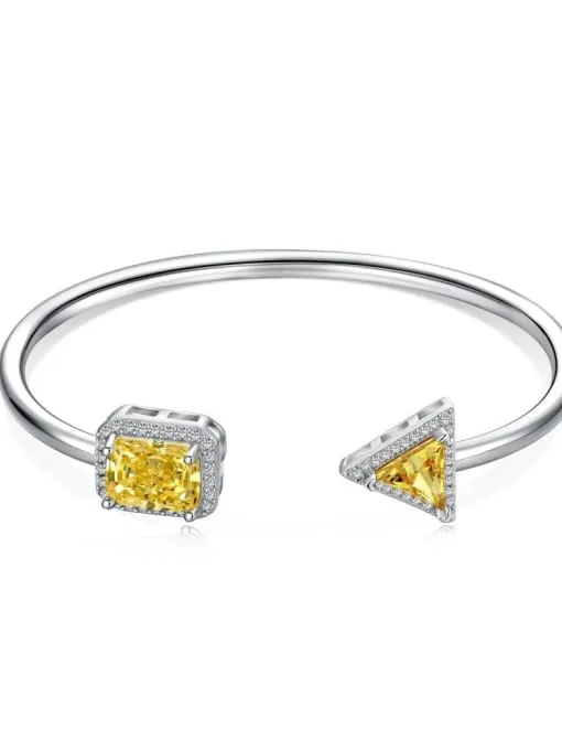 Geometric Cuff Bracelet 925 Sterling Silver Cubic Zirconia Women's Statement Fine Jewelry Tarnish Free