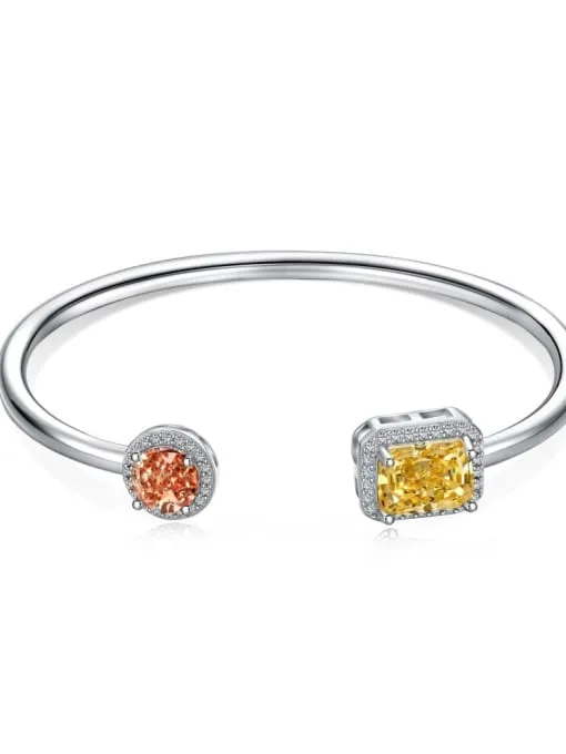 Geometric Cuff Bracelet 925 Sterling Silver Cubic Zirconia Women's Statement Fine Jewelry Tarnish Free