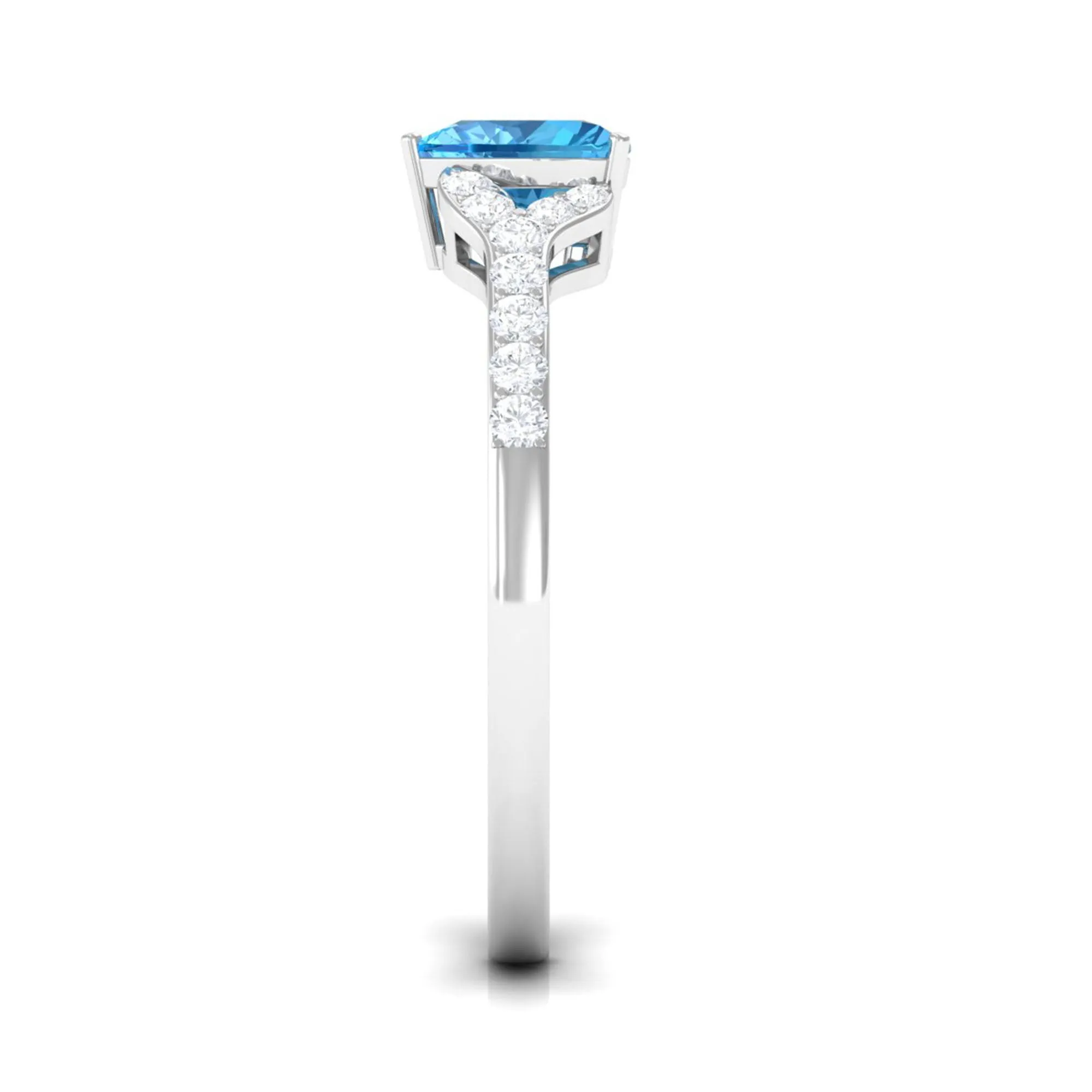Heart Shape Swiss Blue Topaz Minimal Engagement Ring with Diamond