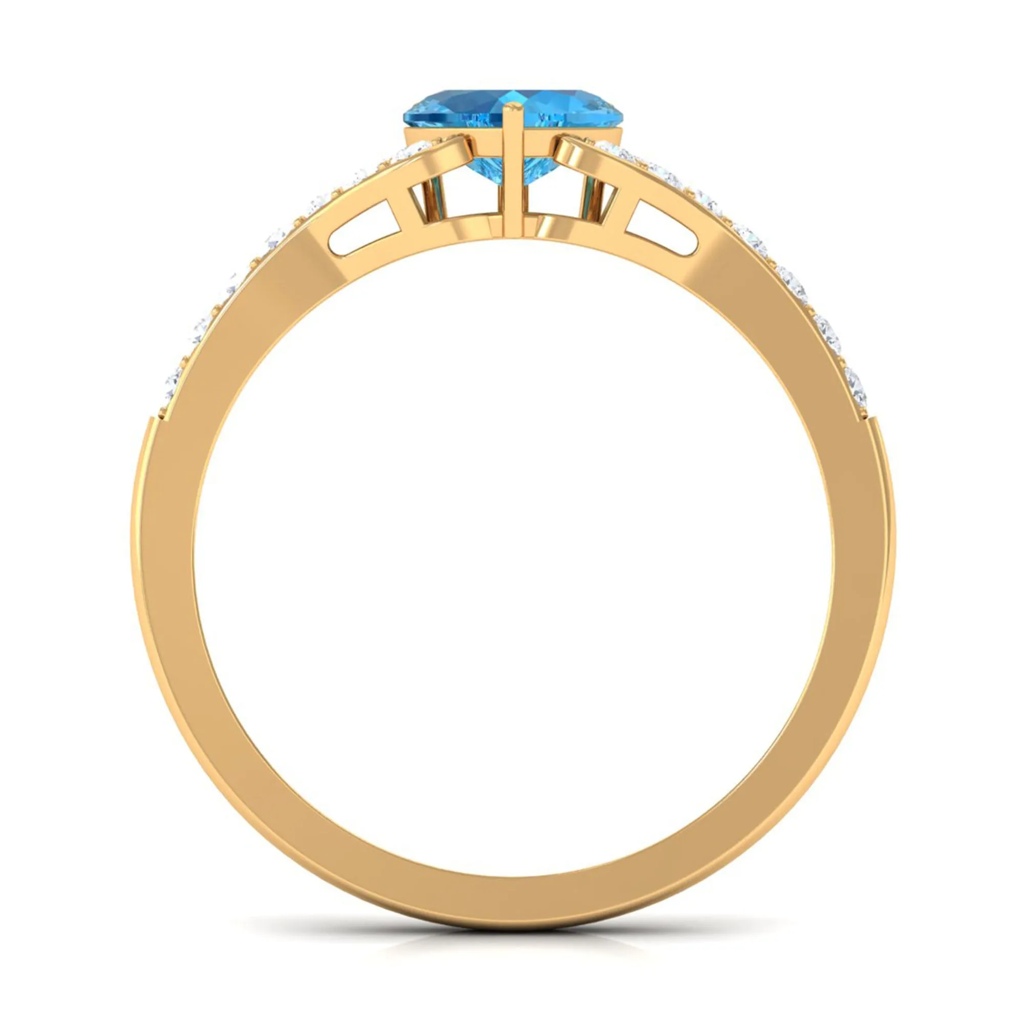 Heart Shape Swiss Blue Topaz Minimal Engagement Ring with Diamond