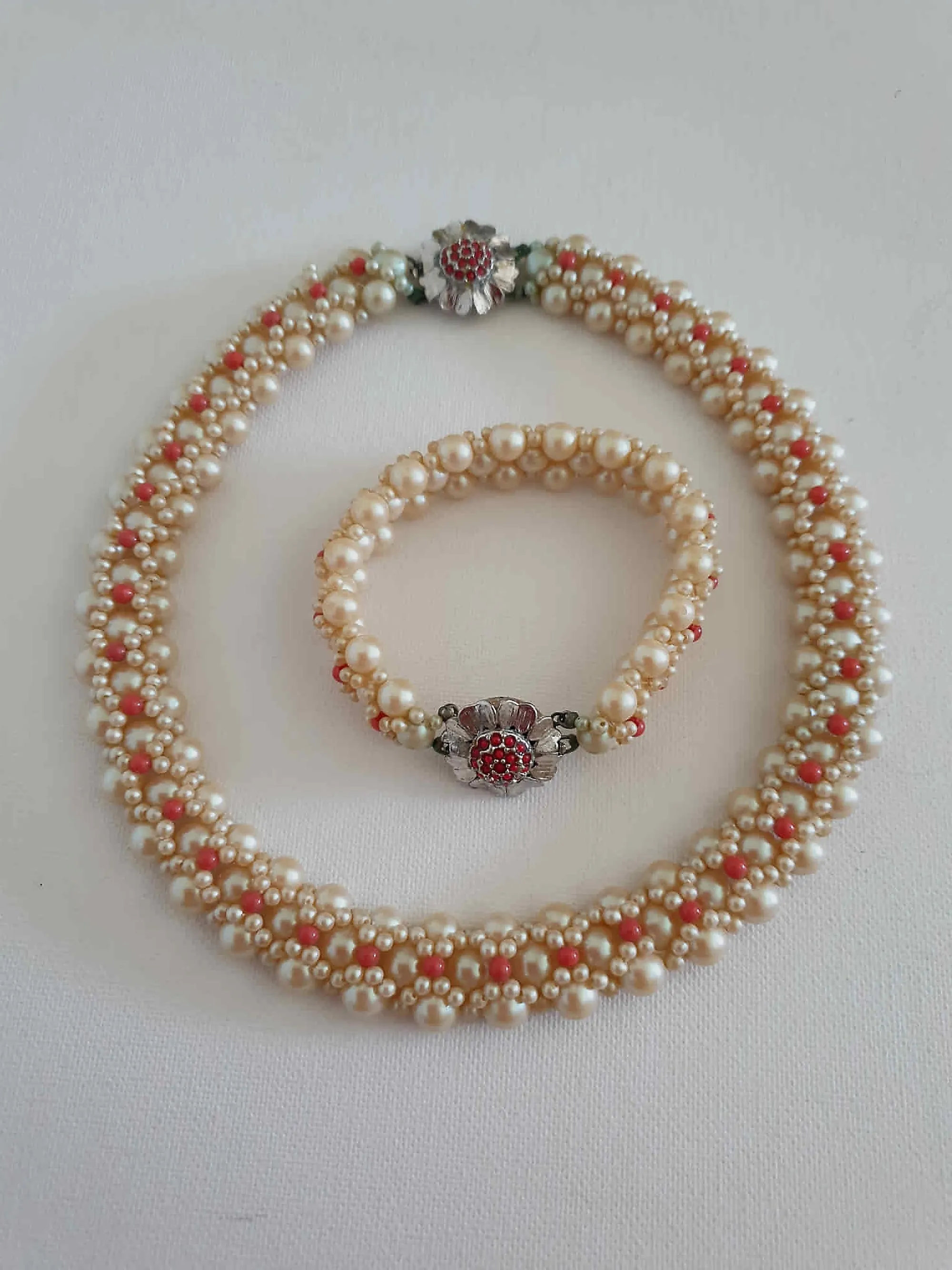 Pearl & Coral Choker and Bracelet Set