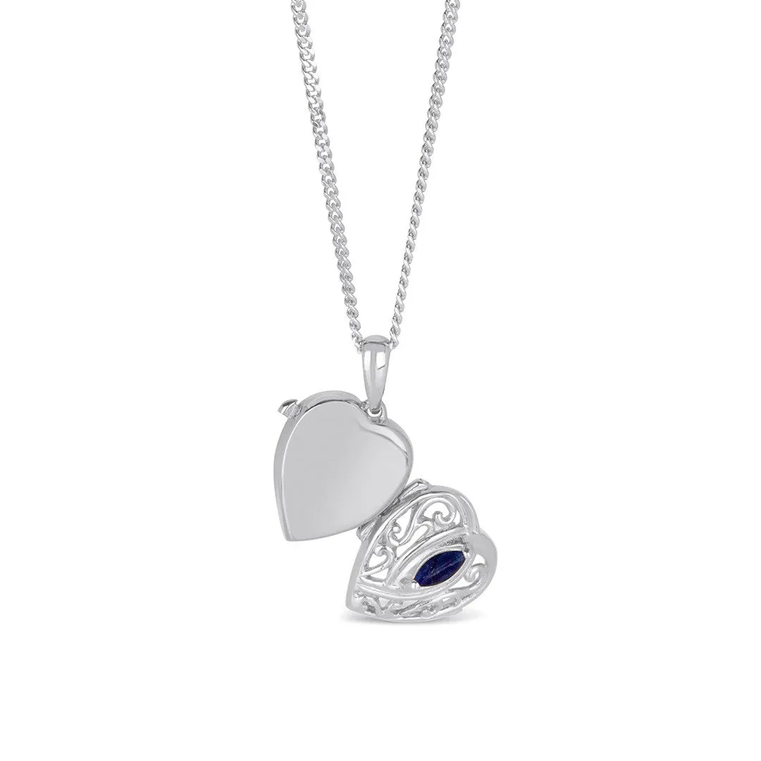 Sapphire Heart Locket | Silver