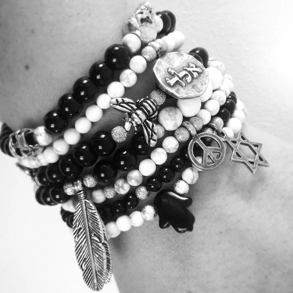 Semi Precious Hamsa Hand Charm Gemstone Bracelet