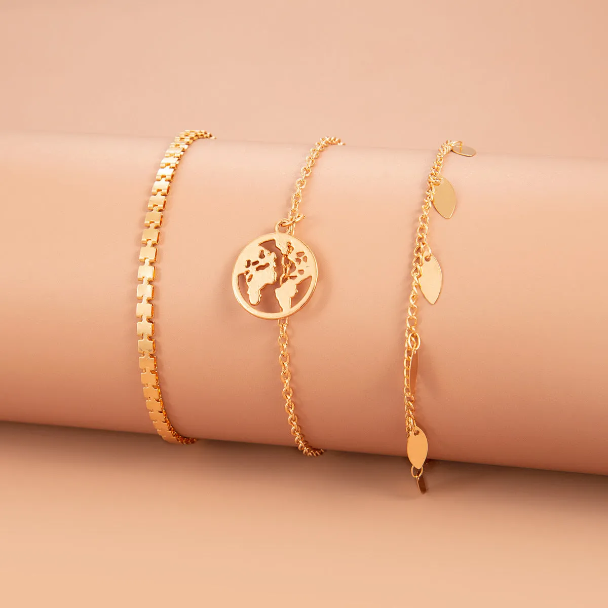 Zircon Bracelet Set Exaggerated Geometric Beaded Thick Chain